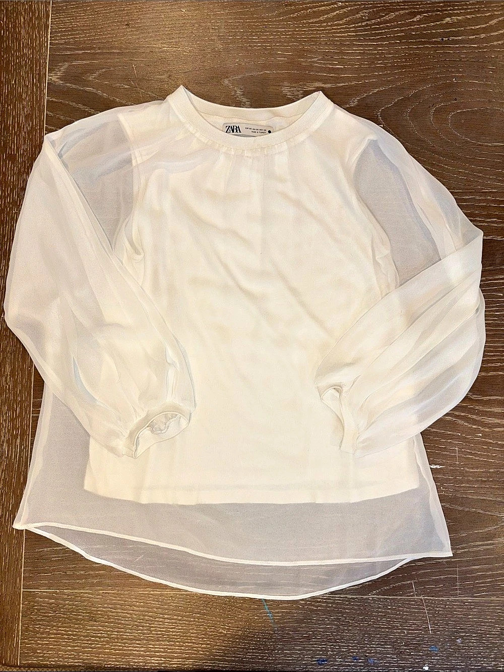 Zara Sheer Overlay Long Sleeve Top in White Size XS Like New